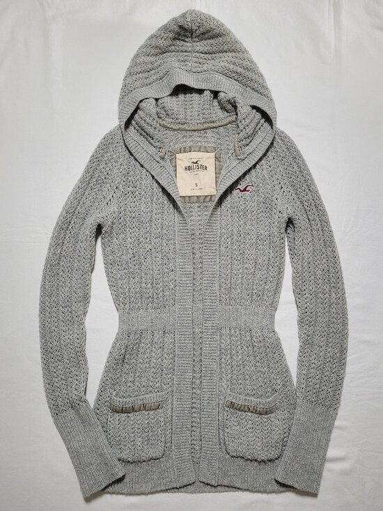 Hollister Sweaters - Hollister Vintage Y2K Wool Blend Babydoll Cardigan Hooded Sweater Top 2000s Sz S